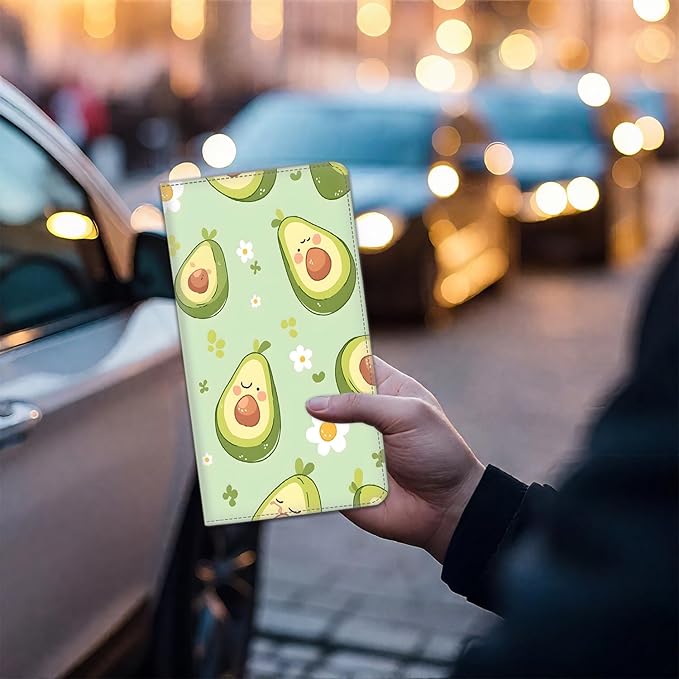 Car Registration and Insurance Card Holder for Women Men, Waterproof PU Leather Glove Box Car Organizer with Magnetic Shut, Vehicle Document Holder for Driver License,Cards, Cute Avocado Pattern
