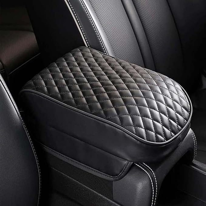 Center Console Armrest Cover Pad for Isuzu D-MAX MU-X 2015-2025, Universal PU Leather Cushion Anti-Slip Waterproof Interior Accessories Comfort Protection, C/Black