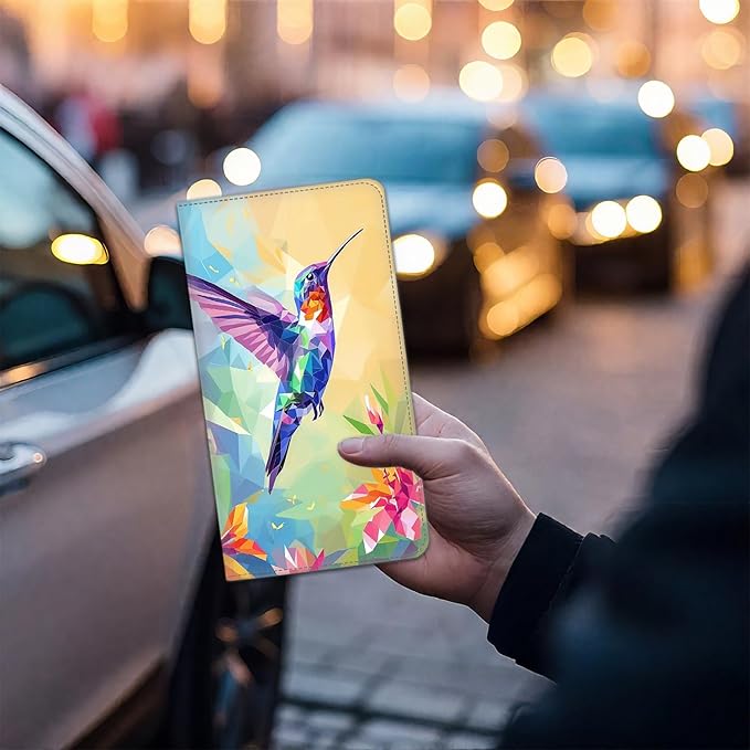 Car Registration Holder, PU Leather Vehicle Card Document Glove Box Organizer, Women Interior Auto Accessories Case for Cards, Driver License Car Insurance Holder, Colorful Hummingbird Abstract