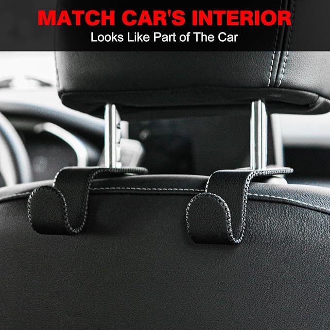 AMVOYOA U-Shaped Car Leather Hooks – Car Purse Holder, Headrest Hooks for Car, Back Seat Organizer - Elevate Your Travel Experience!(Black)