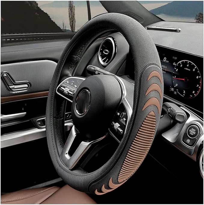 HZEL Car Steering Wheel Cover, 14.5-15" Breathable Vehicle Steering Wheel Protector with Anti-Slip Lining, Comfortable Auto Interior Decoration Accessories, Universal for Truck SUV Sedan (Coffee)