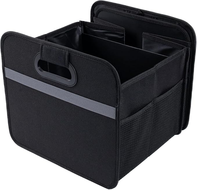 Trunk Organizer for car, Foldable Cargo storage, Black 55L, for SUV Car Truck, 600D Waterproof Oxford Polyester, 2 Compartments With Handle, Car seat storage box