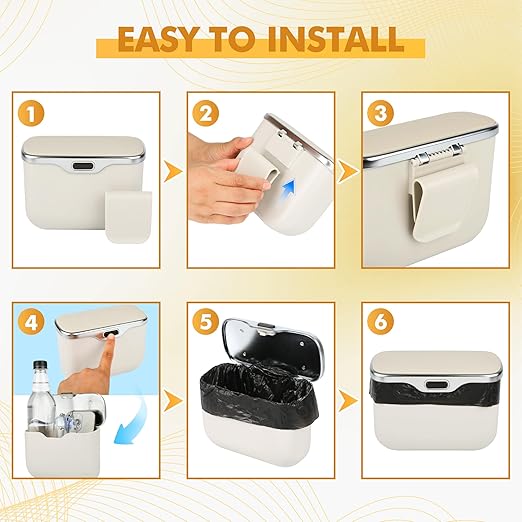 JEYODA - Automatic Push Button Car Trash Can with Secure Lid, Vehicle Garbage Bin (Beige)