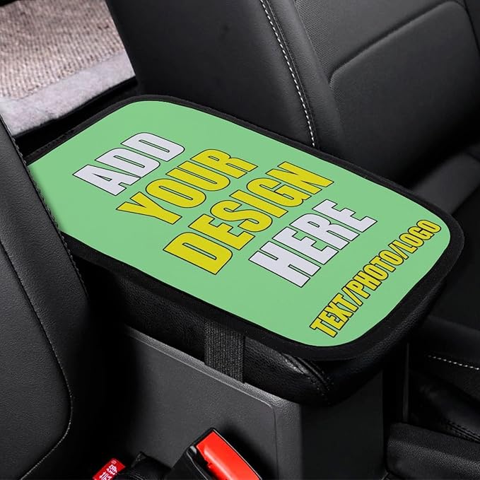 Personalized Auto Center Console Armrest Cover Custom Custom Photo Text Logo Universal Fit Soft Comfort Center Console Armrest Cushion for Car Seat Handrail Box, Light Green