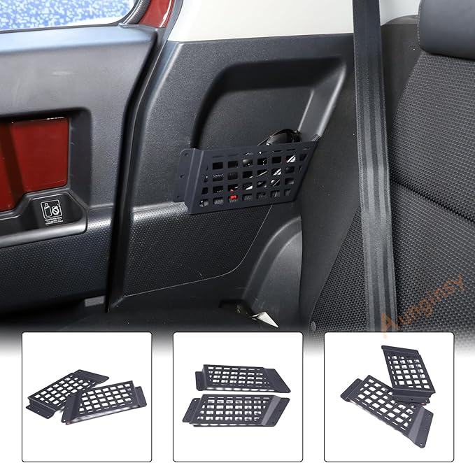Aunginsy Rear Door Storage Pockets Box Compatible with Toyota FJ Cruiser 2007-2023 Aluminum Rear Door Side Storage Baffle Basket Bag Backseat Hanging Storage Box Trunk Organizer Expansion Accessories