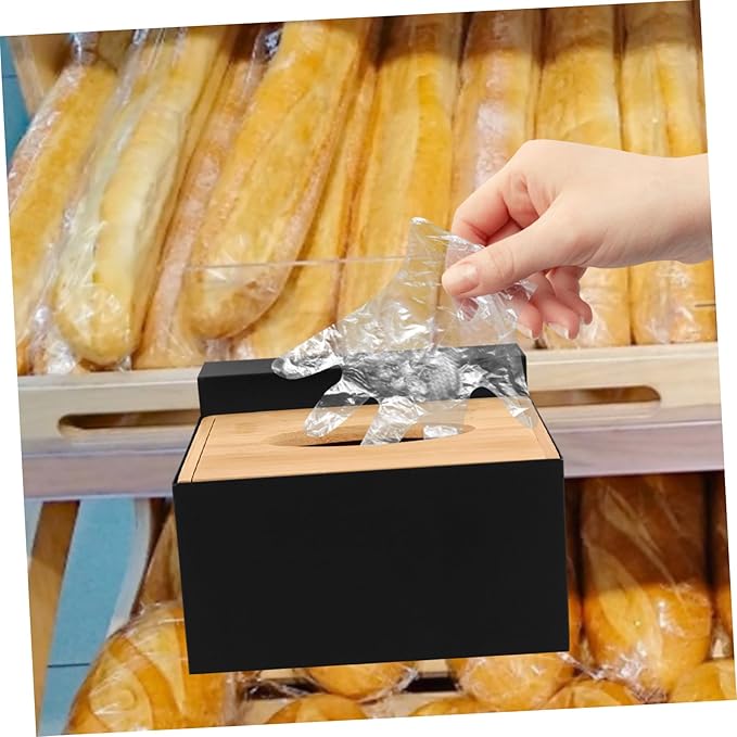 Glove Storage Box Use Countertop Organizer Dispensers Covers and Holder Large with Organization Key Gloves Disposable Glove Rack Disposable Glove Dispenser Black Wooden
