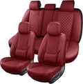 hoozoom Leather Car Seat Covers Full Set Breathable Automotive Seat Covers Waterproof Seat Protectors Universal Fit for Most Automotive Cars SUV Trucks Van(Red, Full Set)