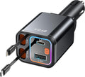 4 in 1 Retractable Car Charger with Starry Light,69W USB-C Fast Car Charger, for iPhone 17/16/15/14/13/12/11, Android,Pixel,Cigarette Lighter Charger (for Apple+Type C &RGB [Black])