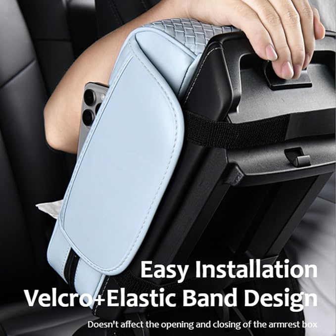 Car Armrest Cushion Cover Car Center Console Memory Foam Booster Pad with Storage Pocket and Tissue Hole for Sedan Vehicle (Blue, 12.99 * 7.09 * 2.95'' / 33 * 18 * 7.5 cm)