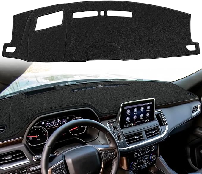 Dash Cover Mat Custom Fit for Chevy Chevrolet Tahoe Suburban/GMC Yukon/Yukon XL with Light Sensor with HUD w/o Speaker Dashboard Pad Cap Carpet Protector K319B (Black)