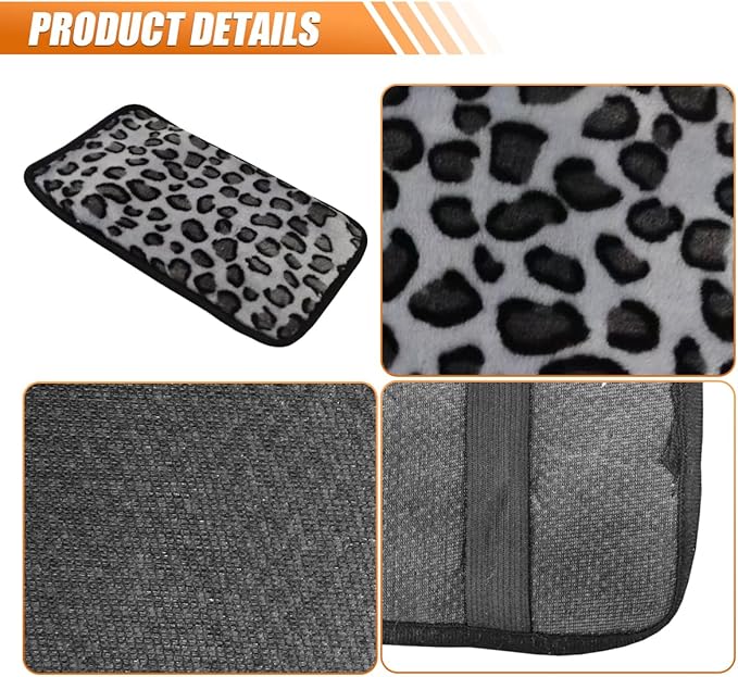 Craedli Leopard Print Car Center Console Cover, Fluffy Soft Car Arm Rest Protective Cushion with Elastic Band, Comfortable Warm Auto Interior Armrest Box Decoration Pad for SUV Truck (Gray)