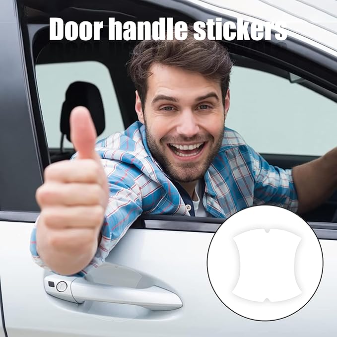 Kewucn 4PCS Car Handle Sticker, Carbon Fiber Auto Door Handle Protective Films, Anti-Scratch Vehicle Door Protector, Universal Exterior Accessories for Most Cars (Transparent)