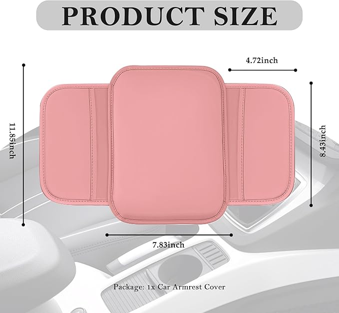 Stacool Center Console Cover with Storage Bag,Leather Comfort Armrest Cover for Car Decorations & Height Car Armrest Cushion,Universal Car Arm Rest Cover Pad for Most Vehicles (Pink)