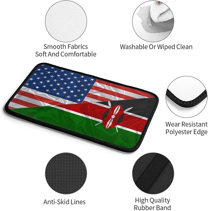 America and Kenyan Triangle Flag Car Armrest Pads Auto Seat Handrail Box Decoration Cushion Car Center Console Cover Pad Protector Universal Fit Most Cars Vehicles