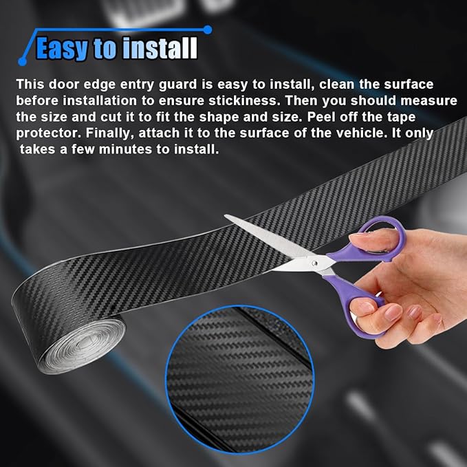Carbon Fiber Car Door Edge Guards, 3D Vinyl Car Door Sill Protector Wrap Film Auto Door Trim Strips, Anti-Scratch Anti-Collision Adhesive Tape Auto Bumper Door Entry Guard for Most Cars (3"x394")