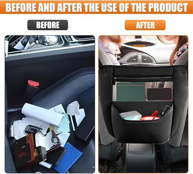 Car Organizer Between Front Seats - Large Capacity Leather Seat Back Storage Bag Car Purse Holder with Mesh Net Pocket, Universal Multi-functional Handbag Holder & Backseat Barrier for Kids Pets