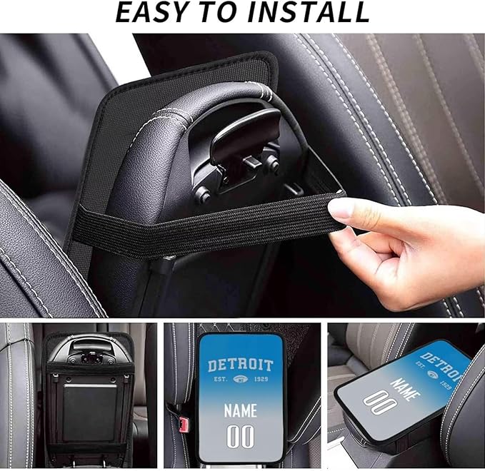 Custom Car Armrest Cover,Add Personalized Name and Number As Gifts for Loyal Football Fans,Auto Center Console Pad Car handrail Box Cushion,Fit for Most Car