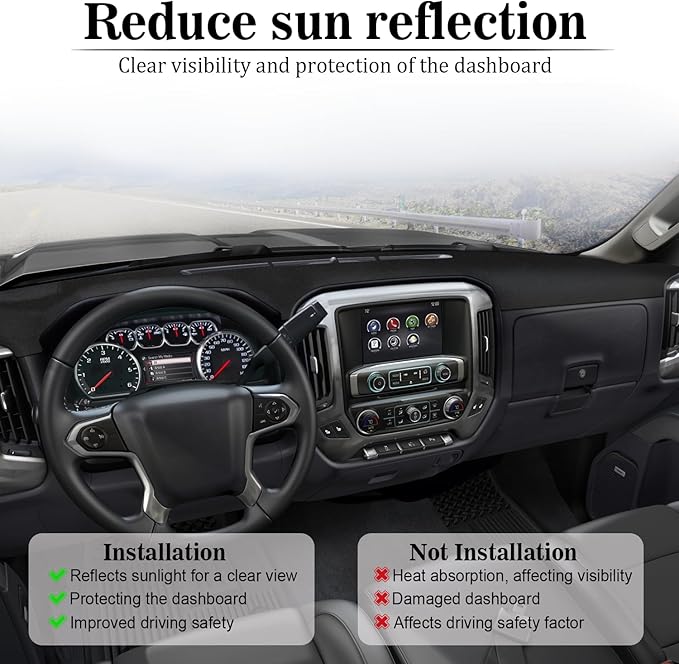 Amiss Dash Mat Dashboard Cover, Fits for 1999-2006 GMC Sierra/Chevy Chevrolet Silverado, 2000-2006 GMC Yukon XL/Chevy Suburban Tahoe Avalanche, Dashboard Decorative, Car Interior Accessories