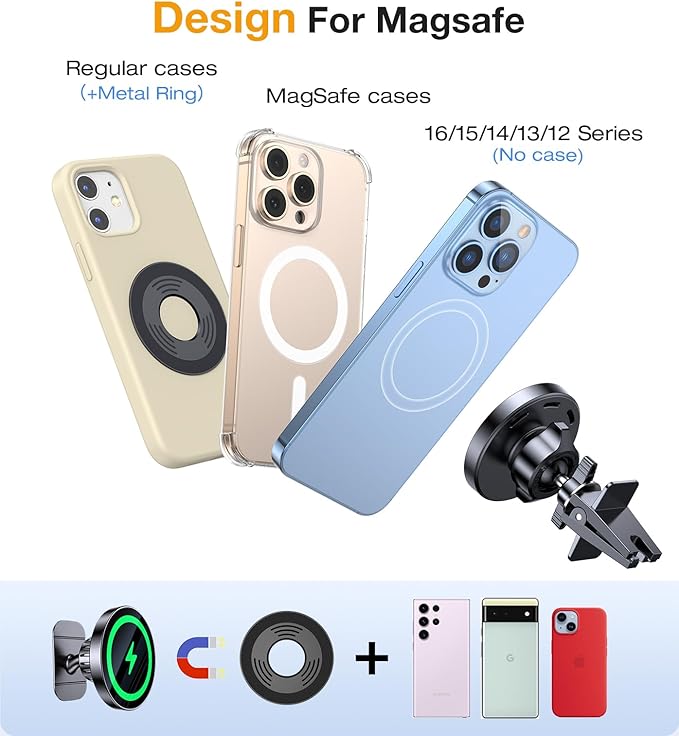for MagSafe Car Mount Charger【100% Compatible 】carmount 2.0 Magnietic Phone Holders for Your Car Cell Phone Mount for Car Air Vent Dashboard Wireless Car Charger for iPhone 17 16 15 14 13