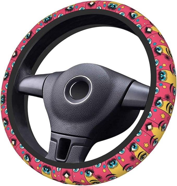 Colorful Eyes Art Neoprene Steering Wheel Covers Women Men Car Accessories, Universal 15 Inch Fit Auto, Suvs, Truck