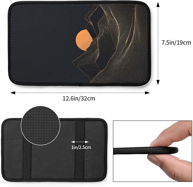 Mountain Golden Sun Center Console Cover Pad, Car Armrest Seat Box Cover Cushion Universal for Most Vehicle SUV Truck, Car Interior Accessories Decor, Protect from Pet Claws & Dirt