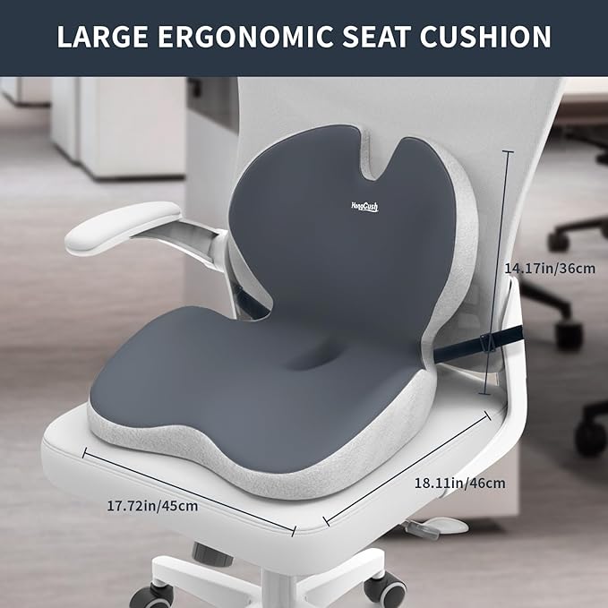Lumbar Support Seat Cushion: Ultimate Support for Office & Car - Relieve Back Pain & Sciatica with Ergonomic Memory Foam, Adjustable Strap Included