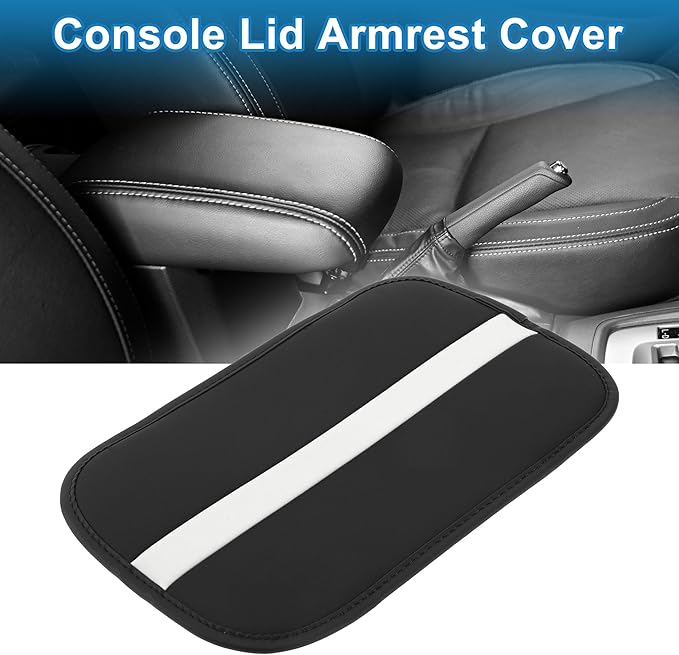 Car Armrest Cushion Pad Non-slip 12.20"x7.48" Seat Box Cover Protector Microfiber Leather Black,White Center Console Lid