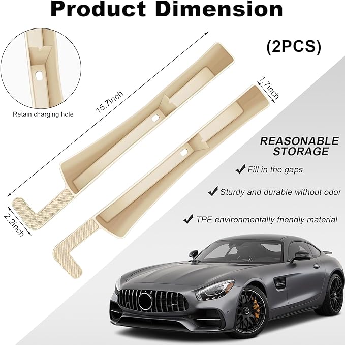 2PCS Car Seat Gap Filler, Automotive Seat Organizer Fill The Gap Between Seat and Console, Universal Car Gap Seat Storage for Phone Wallets and Keys, Car Accessories (Beige)