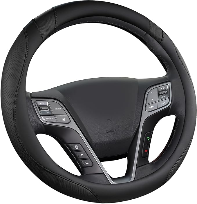 West Llama Customized Auto Car Steering Wheel Cover for Hyundai,Tucson,Sonata,Elantra,Santa Fe,Genesis,Sonata Hybrid,Azera,Venue,Kona, 14.5-15 inches(Black - Standard Size)