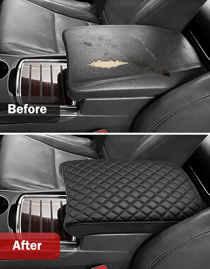 KBH Center Console Armrest Cover for Acura MDX 2015 2016 2017 2018 2019 2020, Vinyl Leather Trim, Middle Console Lid Protective Cover Cushion Pad, Anti-Scratch, Black
