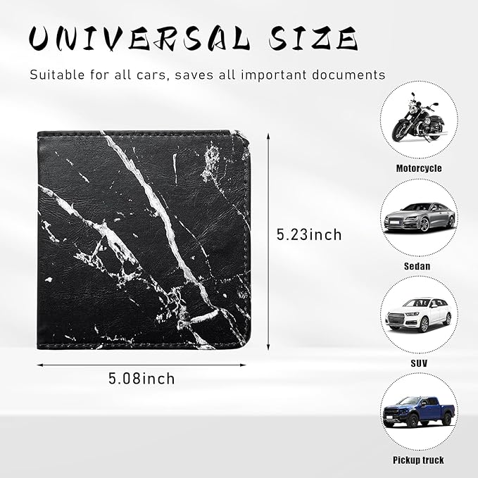 Ziciner Car Registration and Insurance Holder, Auto Card Document Glove Box Organizer with Magnetic Closure, Universal Vehicle Interior Accessories for Cars SUVs (Marble Black-Small)