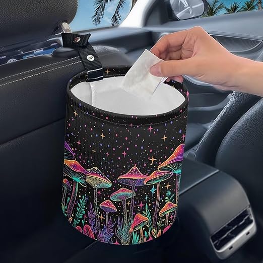 Brosoneto Colorful Mushroom Car Garbage Bin Car Trash Bin Car Trash Can Bags Collapsible Accessories Trash Can Rubbish Bin Garbage Bin Decoration Car Interior Universal