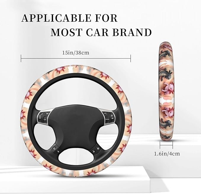 Cute Axolotl Lover Car Steering Wheel Cover, 15 Inch Steering Wheel Cover Stylish Decor for Most Cars