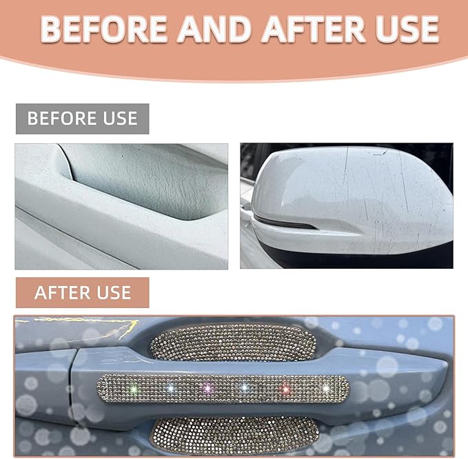 10 pcs Bling Diamond Car Door Handle Stickers, Bling Car Accessories for Women, Universal Rhinestone Crystal Glitter Door Handle Protector Stickers and Decals, Scratch Safety Reflective (Colorful)