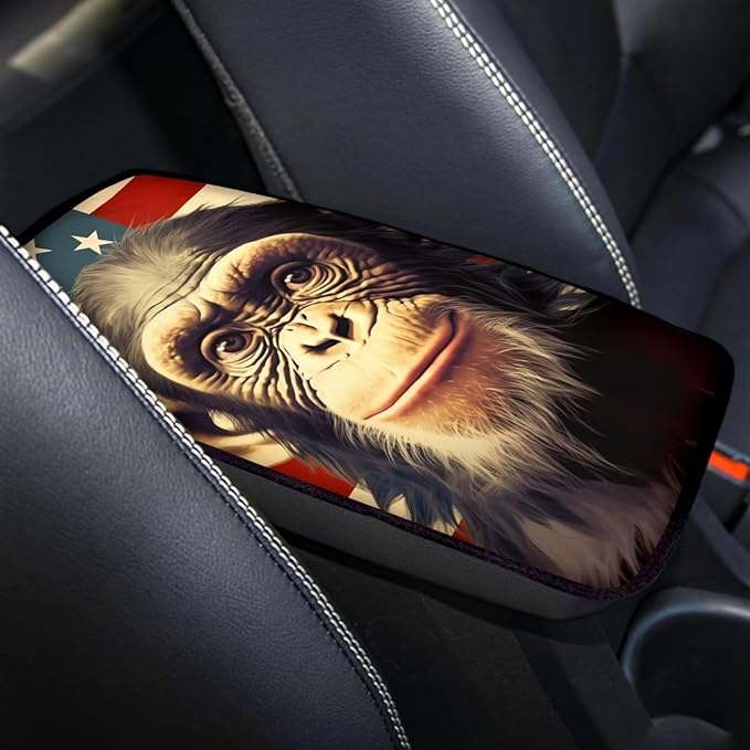 Car Center Console Pad, Universal Waterproof Car Armrest Seat Box Cover, Car Interior Accessories for Most Vehicle SUV Truck Vintage American Flag Monkey Car Armrest Pad