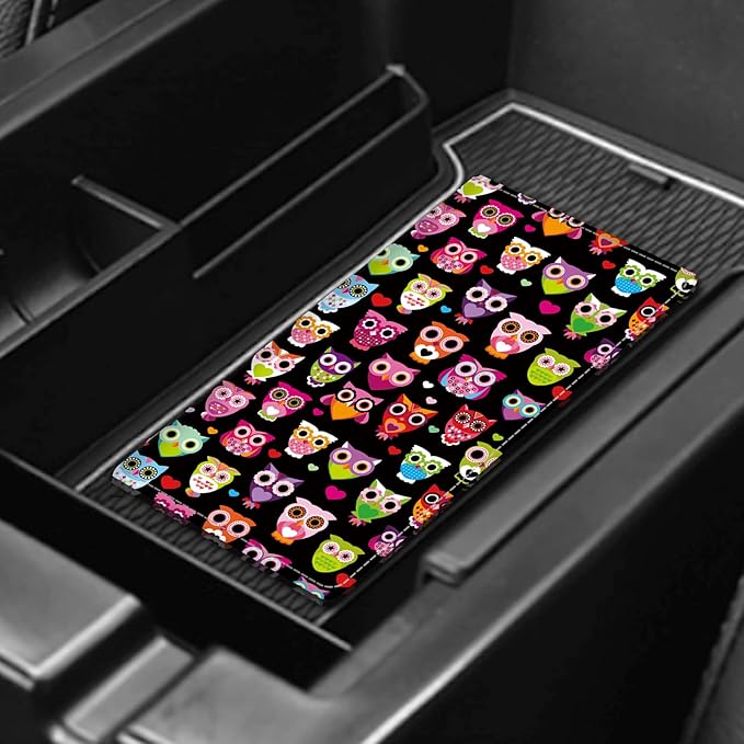 ADUQLZUX Leather Car Registration and Insurance Card Holder, Cute Car Accessories Vehicle Glove Box Car Organizer for Documents, Cards, License Cute Colorful Owls