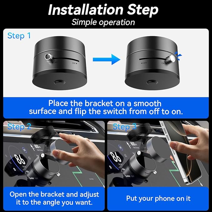 2025 Upgrated Vacuum Suction Magnetic Phone Holder, Retractable Strong Suction Cup Magnetic Hands-Free Car Cellphone Mount Foldable Car Phone Stand for Car/Mirror/Gym(Not Charge Phone)