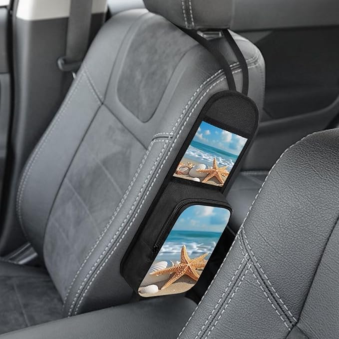 Beach Starfish Car Seat Side Storage Hanging Bag Conch Auto Seat Storage Bag With Zipper Car Accessories for Car, SUV, Trucks