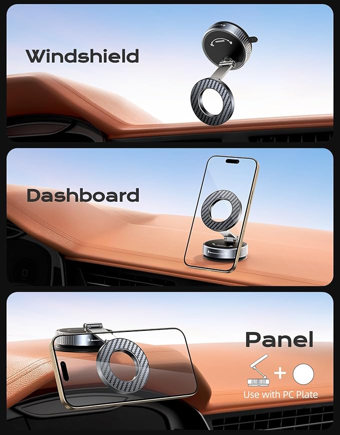 2026 Upgraded Vacuum Magnetic Phone Holder for Car [89LB Vacuum Suction+2400GF Strong Magnetic] 360° Adjustable Car Phone Holder for MagSafe, Dashboard Suction Cup Phone Mount for iPhone 17/16