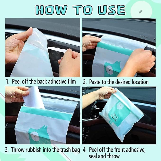 72pcs Car Trash Bags Easy Stick-On Disposable Portable Car Garbage Bags, Waterproof Leak Proof Barf Vomit Bags, Self Adhesive Cleaning Bags for Cars, Bedrooms, Bathrooms, Offices, Kitchens - Pattern A