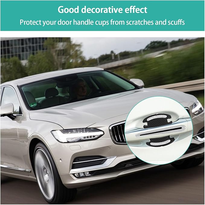 Augeny 8 PCS Car Door Handle Protector Reflective Stickers, Universal 3D Carbon Fiber Auto Paint Guard, Anti-Scratch Bowl Protective Film for Most Cars (White)