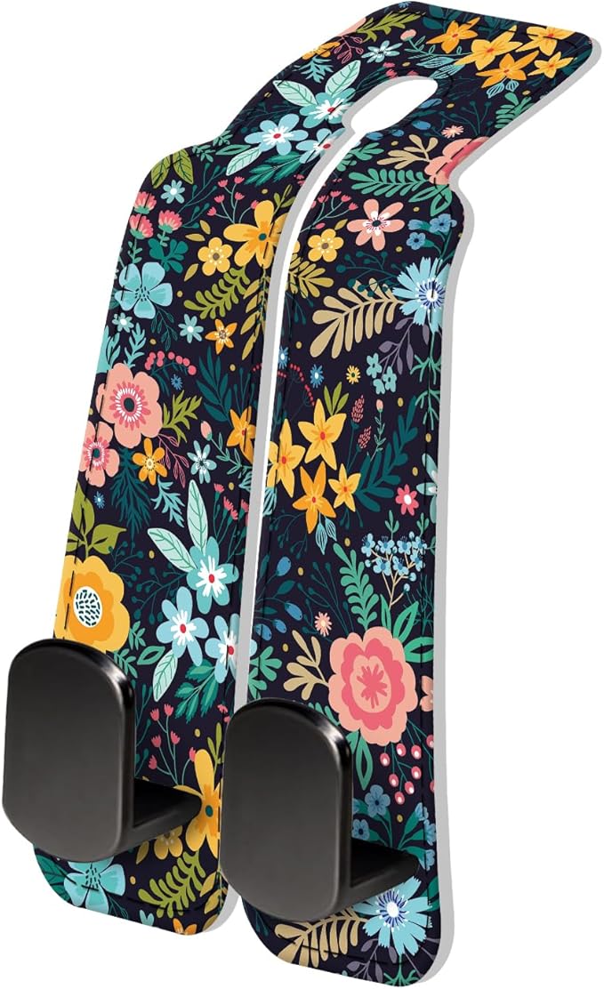 AXRQLSU PU Leather Car Seat Hook, Storage Headrest Hanger, Cute Car Backseat Organizer, Car Hooks For Purses and Bags Dark Floral Pattern