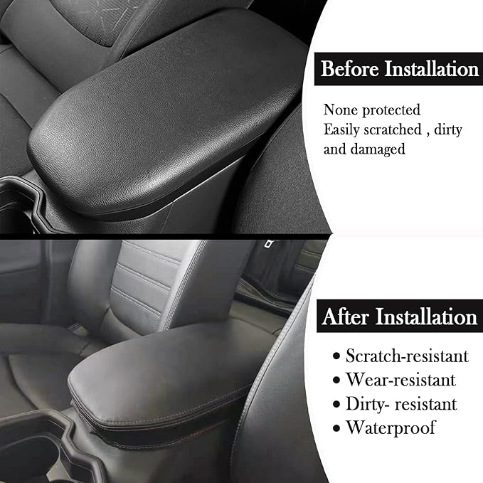 Car Armrest Center Console Covers for Toyota RAV4 Accessories 2025 2024 2019 2020 2021 2022 2023, PU Leather Middle Console Lid Cover Pad Protector(Black Line)