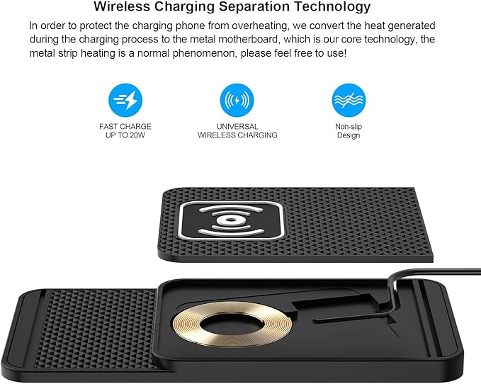 Wireless Charging Pad for Car for Kia Sportage 2018-2023 2024, 20W Fast Qi Car Ultra-Slim Wireless Charger Mat Non-Slip Silicone Dashboard Charging Pad,USB