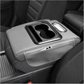 Car Center Console Armrest Pillow, 5-in-1 Armrest Cushion w/ 2 Side Bags, Tissue Box Slot, Cup & Phone Holder, Multifunctional Leather Auto Arm Rest Cover Storage Organizer (Gray, Normal)