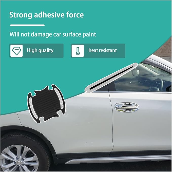 Augeny 8 PCS Car Door Handle Protector Reflective Stickers, Universal 3D Carbon Fiber Auto Paint Guard, Anti-Scratch Bowl Protective Film for Most Cars (White)