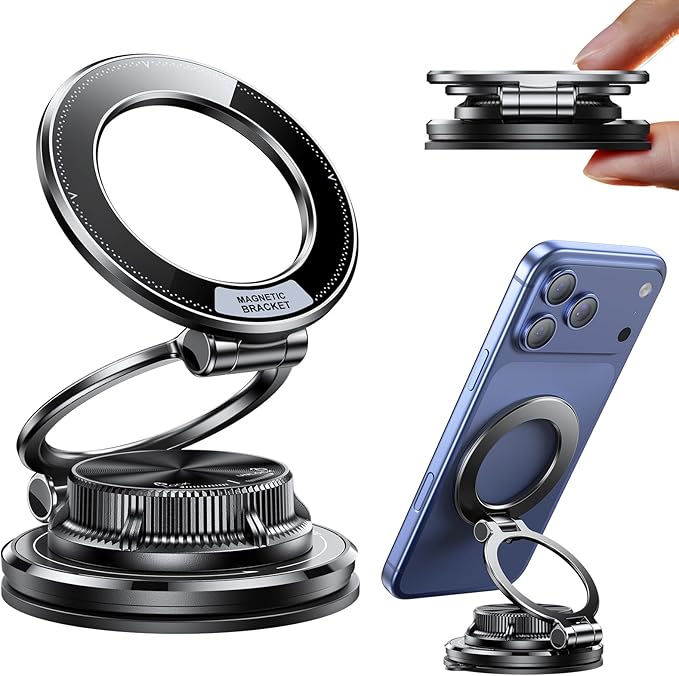 Otemly Ultra-Thin Vacuum Gel Magnetic Phone Holder for Car, [95LBS Max Suction] 360° Adjustable [All Zinc-Alloy] Cell Phone Car Mount for MagSafe, Fit for iPhone 17 Pro Max/16/15/14/13/12 & Android