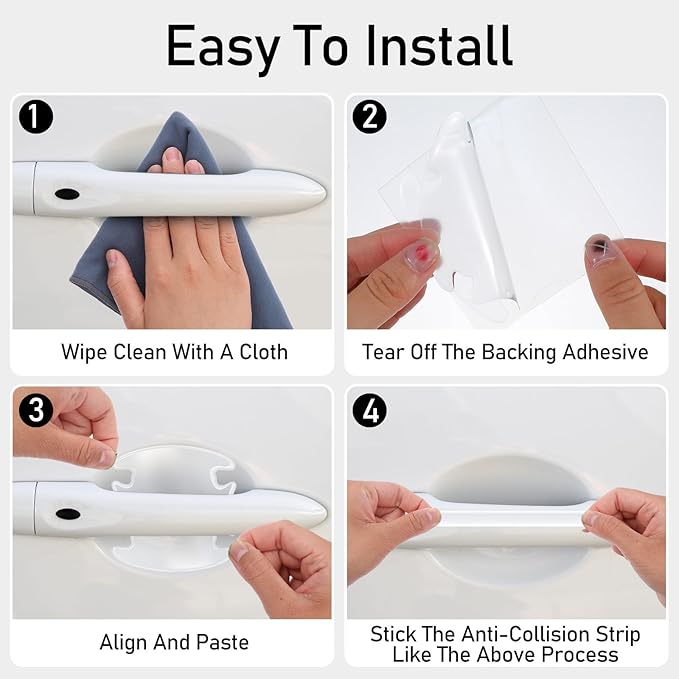 16Pcs Car Door Handle Protectors, Universal Waterproof Anti-Scratches Car Door Cup Protector, Rearview Anti-Collision Bumper Trim Guard Sticker, Transparent