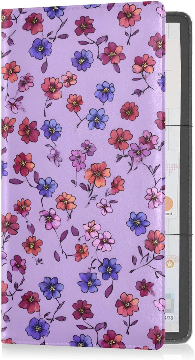 ALAZA Red Blue Flowers Floral Car Registration and Insurance Card Holder Vehicle Glove Box Car Organizer Driver License Documents Holder Waller Case Organizers