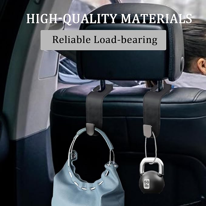 Gluebar Car Purse Hook, Car Seat Leather Hooks for Headrest, Car Hanger Storage Organizer for Purse and Bags,Multifunctional Car Seat Backrest Storage Accessories(Beige-2 Pack)